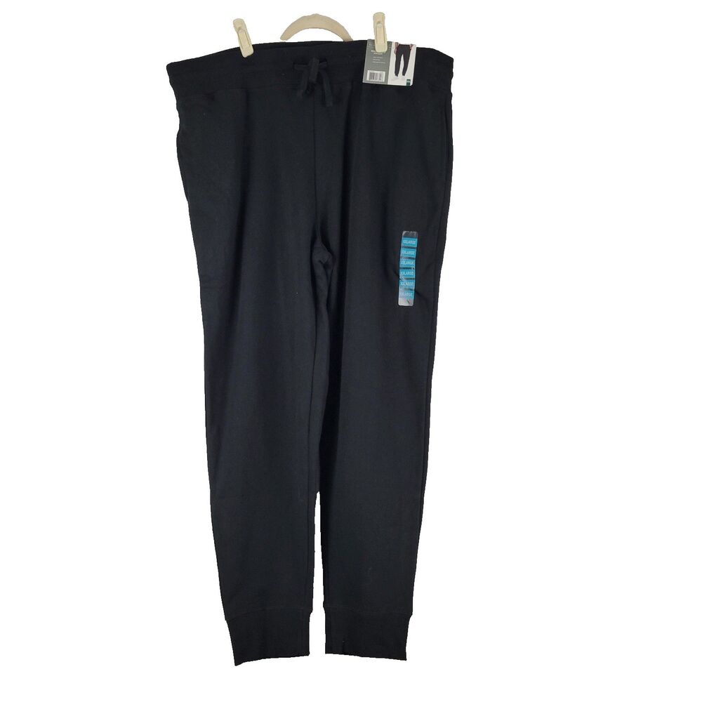 Berkley Jensen Mens Fleece Jogger Pants Drawstring Cotton Blend Black XXL NWT